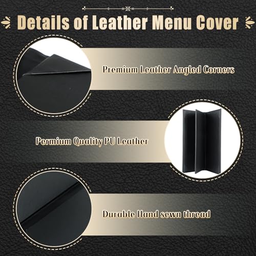Restaurant Menu Covers Holders 4.25" x 11" | Pack of 5 Synthetic Leather Triple Fold Panels 4 View Angled Corners Black for Wine List, Drinks (5, Triple Fold Panels 4 View (4.25 x 11 inch)) - size: 3 Page 4 View