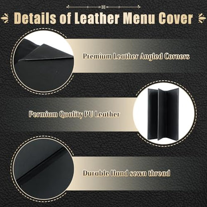 Restaurant Menu Covers Holders 4.25" x 11" | Pack of 5 Synthetic Leather Triple Fold Panels 4 View Angled Corners Black for Wine List, Drinks (5, Triple Fold Panels 4 View (4.25 x 11 inch)) - size: 3 Page 4 View