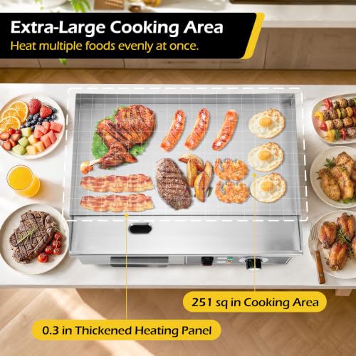 Dyna-Living Electric Griddle 22''Flat Top Grill Commercial Teppanyaki Grill - color: Silver Panel