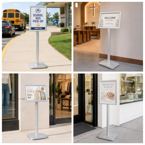 Pedestal Sign Holder Stand 8.5"x11", Heavy Duty Standing Sign Holder - color: Sliver, size: 8.5x11 in