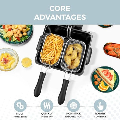 Alpha Living Electric Deep Fryer – 4.5L Deep Fryer with Basket with 2-Quart and 4-Quart Baskets – High-Grade Stainless Steel – Temperature Control and Timer – Ideal for Fried Chicken, Fries
