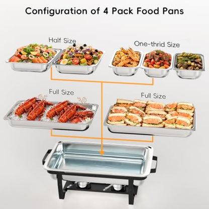 Sifer 11Qt Chafing Dishes for Buffet, No Any Screws, 4 Pack, Black - color: Black