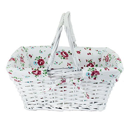 Kingwillow White Wicker Picnic Basket with Handles