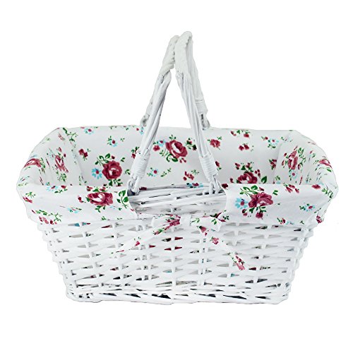 Kingwillow White Wicker Picnic Basket with Handles