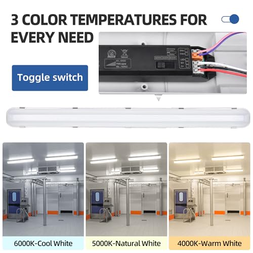 hykolity 4 Pack 4FT LED Vapor Tight Light, 40/50/60W Vapor Light Fixture, [2-lamp F32T8 Equiv.] 4000K/5000K/6000K CCT Selectable, 130lm/W, Waterproof Shop Light for Parking Carport Car Wash