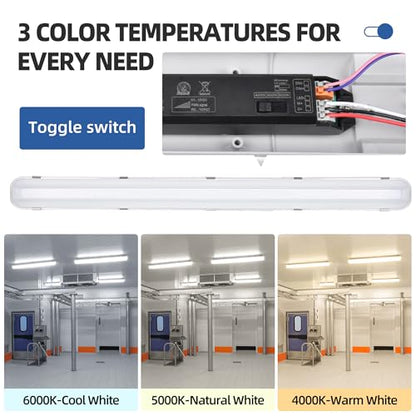 hykolity 4 Pack 4FT LED Vapor Tight Light, 40/50/60W Vapor Light Fixture, [2-lamp F32T8 Equiv.] 4000K/5000K/6000K CCT Selectable, 130lm/W, Waterproof Shop Light for Parking Carport Car Wash