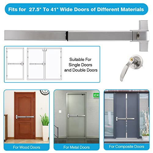IRONWALLS 32" Panic Bar with Vertical Rod & 2-Pack 27.5" Commercial Door Push Bar Panic Exit Device with Door Lever Keyed Different, Heavy Duty Stainless Steel Panic Exit Hardware for Double Doors