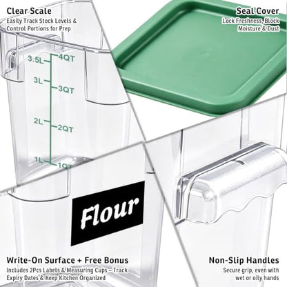 2 Pack 4QT Commercial Clear Food Storage Containers with Lid, NSF - color: Green, size: 4Qt-2 Pack