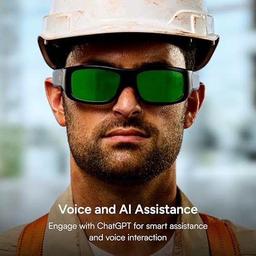 Lucyd Armor Smart Safety Glasses, TR90 Frame, Light Adaptive Lenses, Open Ear Speakers & Microphone - ANSI Z87.1 - style: Green Mirror