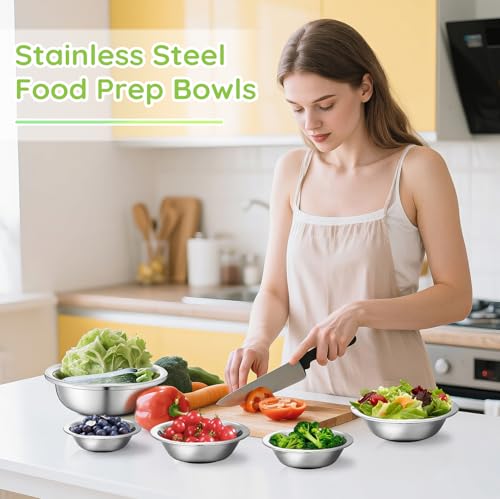 304(18/8) Stainless Steel Mixing Bowls for Kitchen, 4 Pack 7" 21.22 fl.oz Metal Mixing Bowls Set Stackable for Baking Serving Cooking Food Prep Storage Dishwasher Safe Lightweight - size: 7"