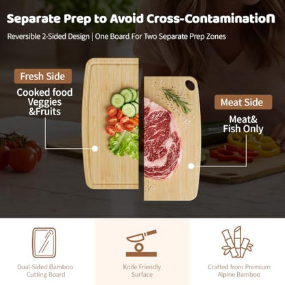 Dishwasher Safe Cutting Board,Bamboo Cutting Board with Juice Groove - color: Natural, size: Set of 2 (Small + Medium)