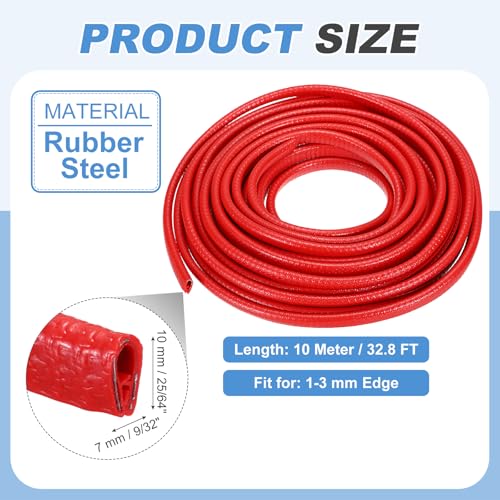 PATIKIL Rubber Edge Trim Guard, 32.8 ft x 25/64" x 9/32" U Channel Edge Protector Seal Strip with Metal Clips Fit for 1-3mm Edge for Car Door Sheet Metal Hatches Table Corners, Red - color: Red, size: 32.8 ft x 25/64 in x 9/32 in
