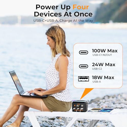 powkey 100W PD Laptop Rechargeable Power Station with USB-C Cable - color: Black Orange