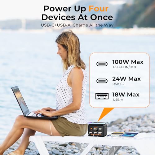 powkey 100W PD Laptop Rechargeable Power Station with USB-C Cable - color: Black Orange