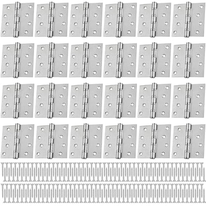 24 Pack Silver 4'' Ball Bearing Door Hinges, 4 x 4 Inch Exterior Door Hinge - color: Silver