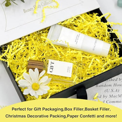 Art Secret Crinkle Cut Paper Shred Filler for Packing and Filling Gift Baskets - 2 LB (Yellow) - color: Yellow