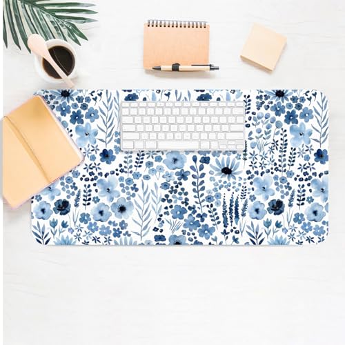 Floral Desk Mat, Cute Flower Large Mouse Pad Navy Blue 31.5"x15.7" - color: A Flowers - Navy Blue, size: 31.5" x 15.7"