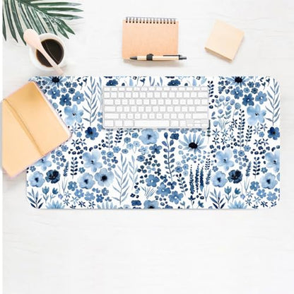 Floral Desk Mat, Cute Flower Large Mouse Pad Navy Blue 31.5"x15.7" - color: A Flowers - Navy Blue, size: 31.5" x 15.7"