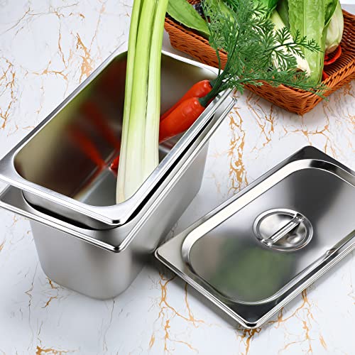 8 Pack Stainless Steam Hotel Pan 6 Deep Steam Table Pan with Lid 0.8 mm Thick Stainless Steel Restaurant Anti Clogging Steamer for Party, Restaurant, Hotel(1/3 Size) - size: 1/3 Size