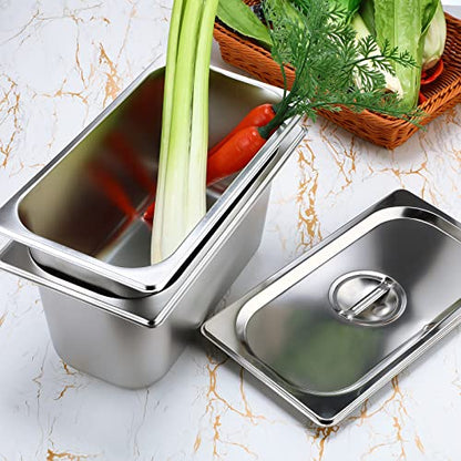 8 Pack Stainless Steam Hotel Pan 6 Deep Steam Table Pan with Lid 0.8 mm Thick Stainless Steel Restaurant Anti Clogging Steamer for Party, Restaurant, Hotel(1/3 Size) - size: 1/3 Size
