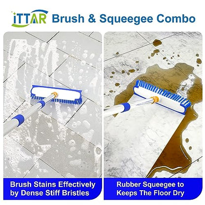 ITTAR 55" Extendable Floor Scrub Brush, 12" Wide Heavy-Duty 2-in-1 Scrub & Squeegee Deck Brush for Tile Grout Shower Floor, Kitchen, Restaurant, Patio & Garage Cleaning - color: Blue