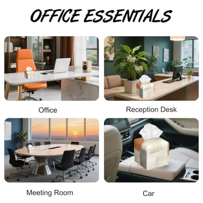 Beige and Orange Abstract Art Tissue Box Cover Square,Tissue Box Holder with Belt Bottom,Stylish Leather Napkin Holder for Vanity Countertop,Nightstands,Office Desk,5.2"×5.2"×5.2" - color: Beige and Orange Abstract Art