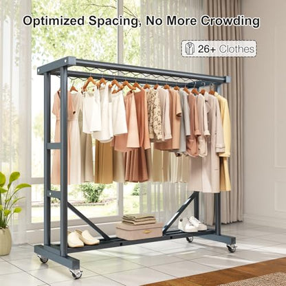 Stainless Steel Rolling Clothes Rack, 55 Inch Large Size, 700 LBS Capacity - color: Gray