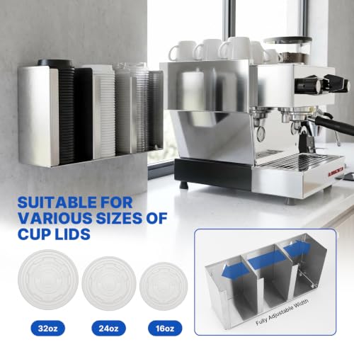 Stainless Steel Cup Dispenser, Cup and Lid Holder with Adjustable Dividers