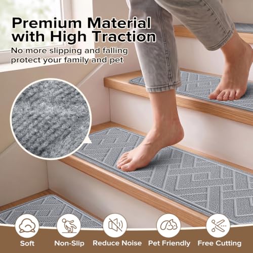 Non Slip Stair Treads for Wooden Steps, 15 Pack 8"x30", Light Grey - color: Light Grey, size: 8" x 30"