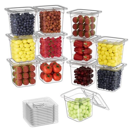 1/6 6'' 12 Pack Plastic Food Pans With Lids - color: 1/6 6"12 Pack