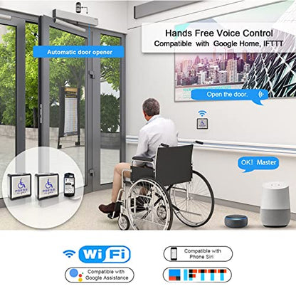 Olideauto Black Color Low Energy Handicap Auto Door Openers,Smart WiFi Door Opener+Wireless Stainless Steel Handicap Push Buttons with 2PCS Push Panels