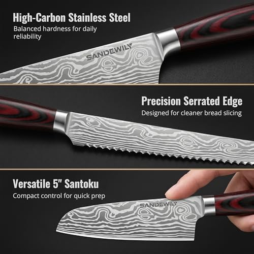 Japanese Knife Set, 5 Piece Kitchen Knives with Sheaths - size: 5PCS Silver