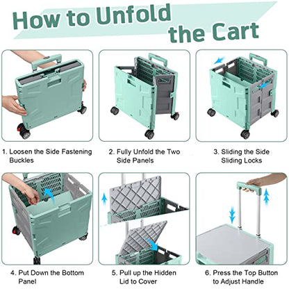 FELICON Folding Utility Cart Rolling Crate Handcart Basket Tote-Green+Gray - color: Green+gray, size: FW548-Hidden Lid