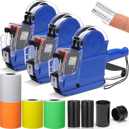 Fullhawl 3 Set Price Gun 2 Line Labeler with 10000 Blank White Labels 3 Ink Rolls Kit, Date Gun Pricing Tagging Stickers Maker Machine for Office Retail Shop Grocery Store Yard Sale(Blue 2) - color: Blue 2