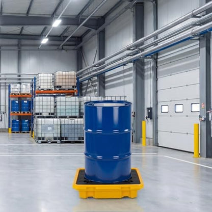 VEVOR Spill Containment Pallet, 1 Drum Low Profile Spill Containment Modular Platform, 11.4 Gallon Sump, 1543 lbs Load Capacity, Heavy-Duty Polyethylene Tray with Drain, 26.4" x 26.6" x 5.9", Yellow