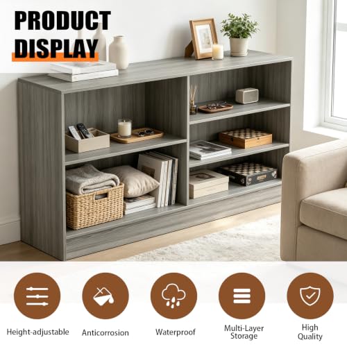 70”W * 20”D * 38”H - Cash Wrap Wood Counter - Gray Register Counter with 3 Heights Adjustable Shelf - color: Gary, size: 6 FT