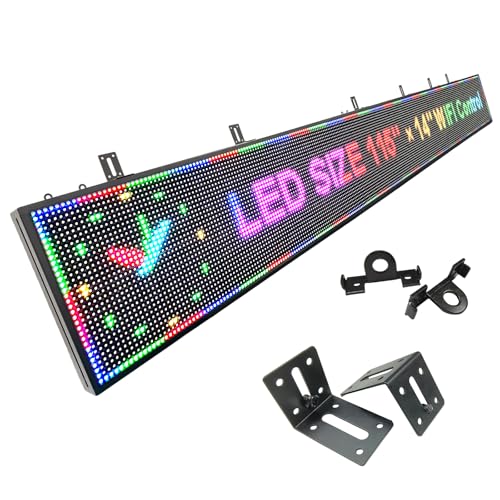 P10 Outdoor Programmable LED Sign 115"x14", WiFi+USB Control Scrolling LED Open Sign,High Brightness Waterproof Electronic Custom Text Message Board for Business Advertising Store Restaurants - size: P10 115''×14"×2'' Outdoor& Indoor