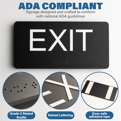 Emergency Exit Sign with Braille1 Pack, ADA Compliant Exit Sign for Office Room, Indoor and Outdoor Exit Stickers Easy Installation, Black Exit Sign Horizontal - style: EXIT Sign-Horizontal