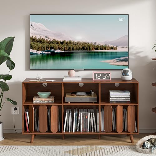 Oubayajia Large Record Player Stand, Vinyl Record Storage Holder, Walnut