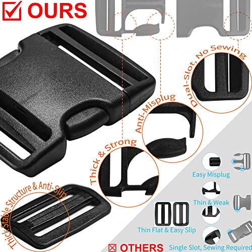 LASIGHT Buckles for 2 inch Wide Webbing Straps: Quick Side Release Buckle Clip 2 set and Tri-Glide Slide 4 pcs Fit 2" Nylon Web Belt, Plastic Snap Fastener Clip Heavy Duty Replacement Dual Adjustable - size: 2 Set for 2 inch Webbing