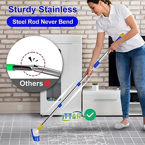 ITTAR 55" Extendable Floor Scrub Brush, 12" Wide Heavy-Duty 2-in-1 Scrub & Squeegee Deck Brush for Tile Grout Shower Floor, Kitchen, Restaurant, Patio & Garage Cleaning - color: Blue