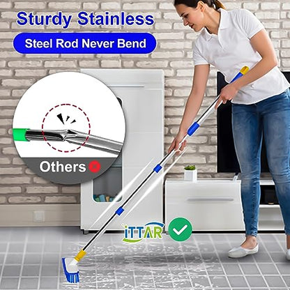 ITTAR 55" Extendable Floor Scrub Brush, 12" Wide Heavy-Duty 2-in-1 Scrub & Squeegee Deck Brush for Tile Grout Shower Floor, Kitchen, Restaurant, Patio & Garage Cleaning - color: Blue