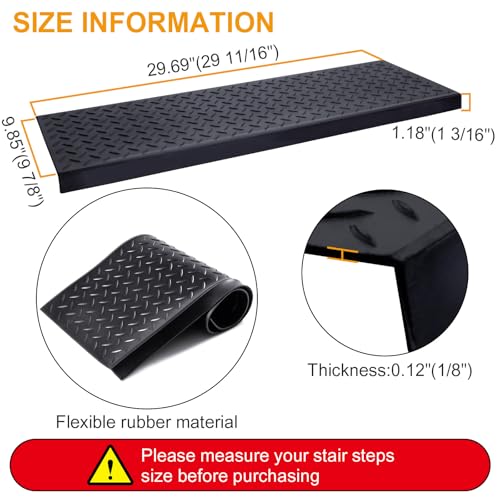 Spurtar Rubber Stair Treads 29.69" x 9.85" 3PCS Outdoor Stair Treads, Black - color: Diamond Black, size: 29.69" x 9.85"-3Pack