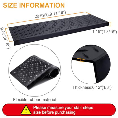 Spurtar Rubber Stair Treads 29.69" x 9.85" 3PCS Outdoor Stair Treads, Black - color: Diamond Black, size: 29.69" x 9.85"-3Pack