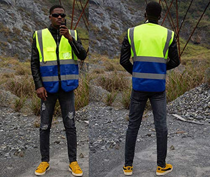 zojo High Visibility Reflective Safety Vest with Multi Pockets 10 Pack Bulk - color: Mix Yellow & Blue, size: XX-Large