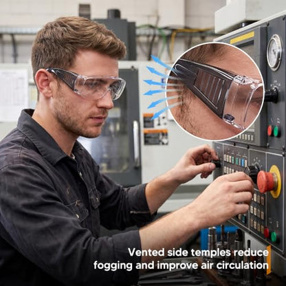 Safety Glasses Over Eyeglasses 12Pack ANSI Z87.1 Impact&Scratch Resistant Wide Vision Fits Over Glasses Dust/Chemical Splash Proof Protective Eyewear for Work Construction Lab Clear Lens Black Temple - color: 12 Pack/ Clear Lens/ Gray Temples