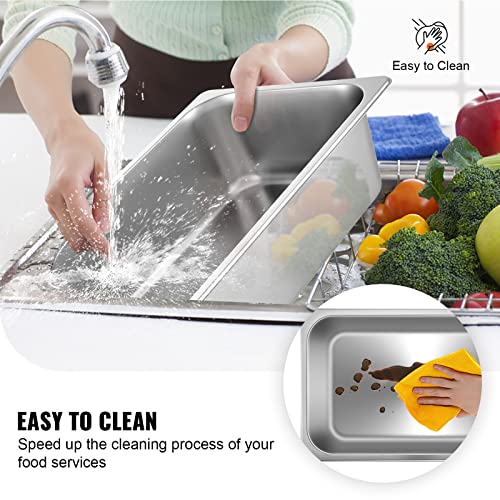VEVOR 6 Pack Hotel Pans, Full Size 6-Inch, Stainless Steel Steam Table Pans，Anti-Jam Catering Trays for Steam Tables, for Home, Party, Restaurant, Hotel, Buffet - size: 1/1 Size, style: 6 inch Deep 6 Pack