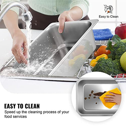 VEVOR 6 Pack Hotel Pans, Full Size 6-Inch, Stainless Steel Steam Table Pans，Anti-Jam Catering Trays for Steam Tables, for Home, Party, Restaurant, Hotel, Buffet - size: 1/1 Size, style: 6 inch Deep 6 Pack