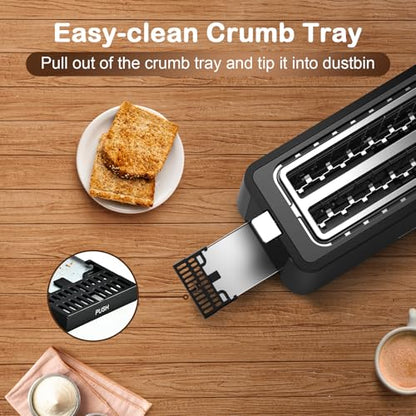 Mecity 4 Slice Toaster, Long Slot Toaster with Timer, Bagel, Defrost, Reheat, Cancel Functions, Warming Rack, Removable Tray, 6 Browning Settings, Extra Wide Slots, Stainless Steel, 1300W - size: 2 Long Slots