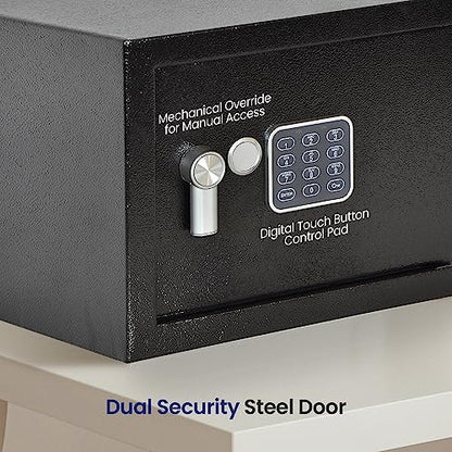 SereneLife Electronic Safe Box Heavy Duty 12.2’’ x 7.8’’ Lockbox Digital Keypad Code & 2 Key access Small Money Safe for Home & Office Secure Cash, Jewelry, Valuables Wall & Floor Mountable - color: Black